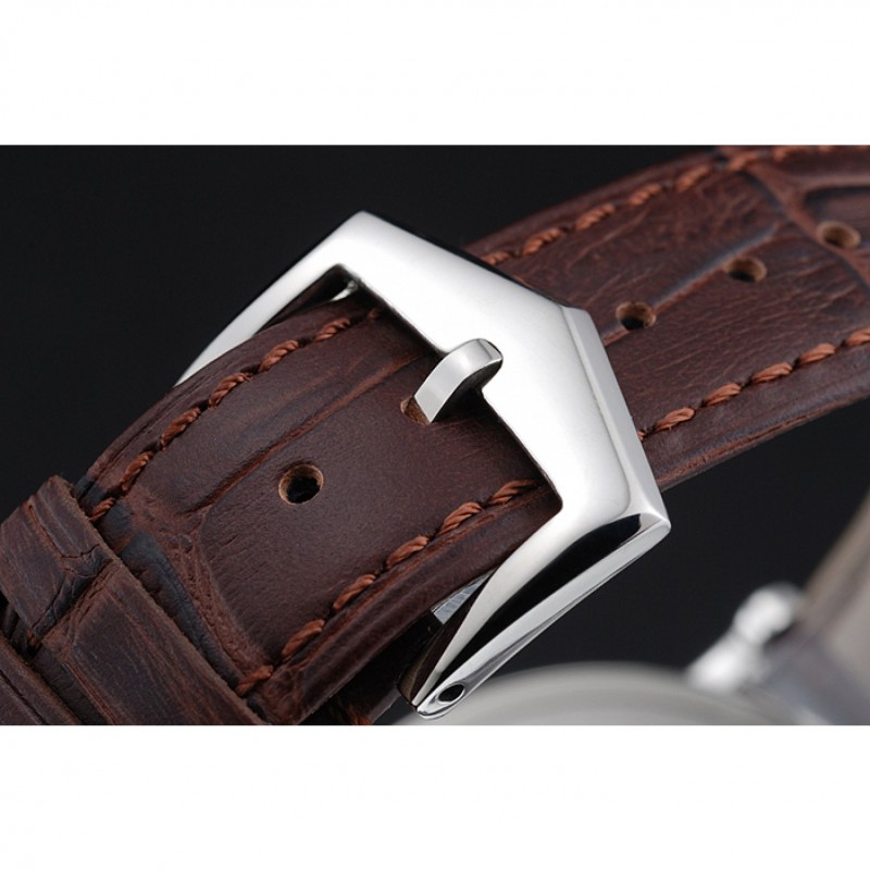Patek Philippe Grand Complications White Dial Engraved Silver Case Brown Leather Bracelet 1454143-5
