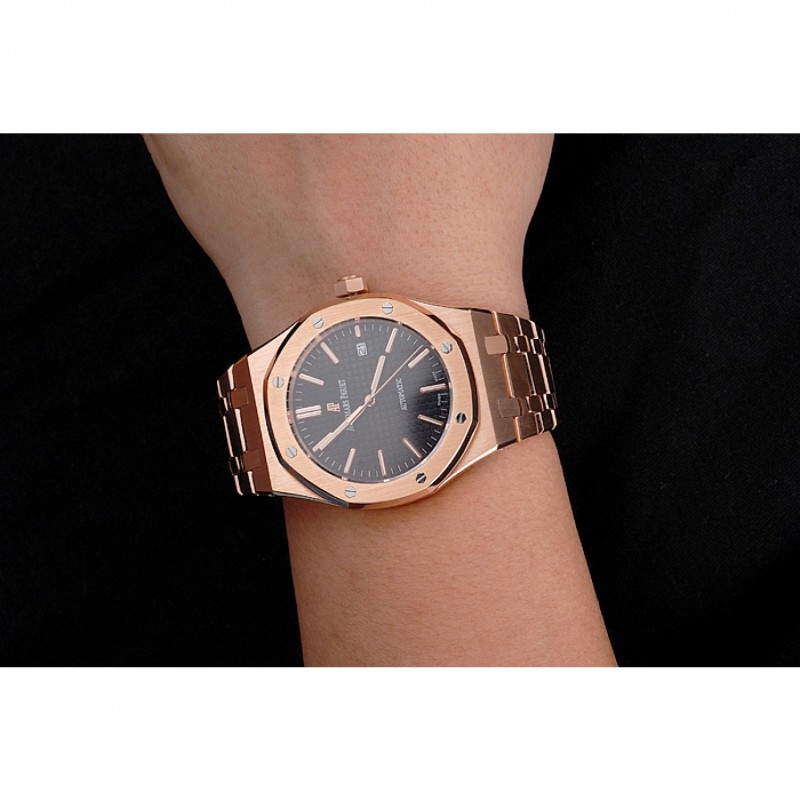Swiss Audemars Piguet Royal Oak Black Dial Rose Gold Case And Bracelet-8
