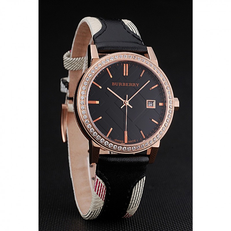 Burberry The City Classic Diamonds Case Black Dial Black Bracelet 622569-2