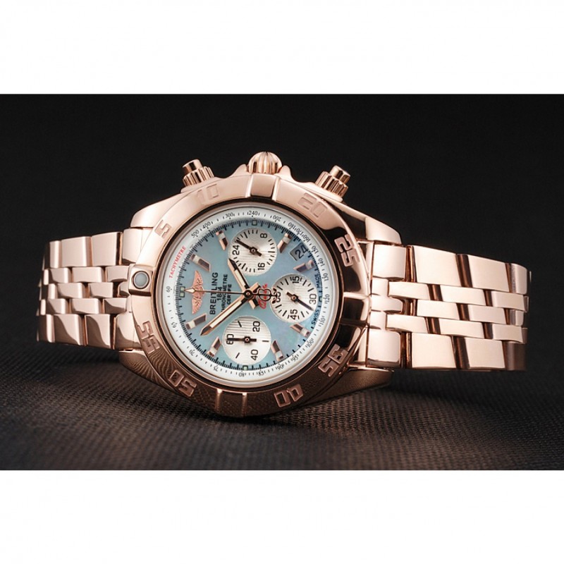 Breitling Chronomat Quartz Light Blue Dial Rose Gold Case And Bracelet-3