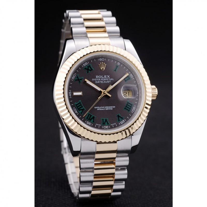 Best Replica Watches Rolex Datejust Grey Dial Gold Ribbed Bezel 7479-2