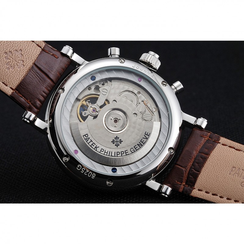 Patek Philippe Grand Complications Annual Calendar White Dial Silver Case Brown Leather Bracelet 1454233-7