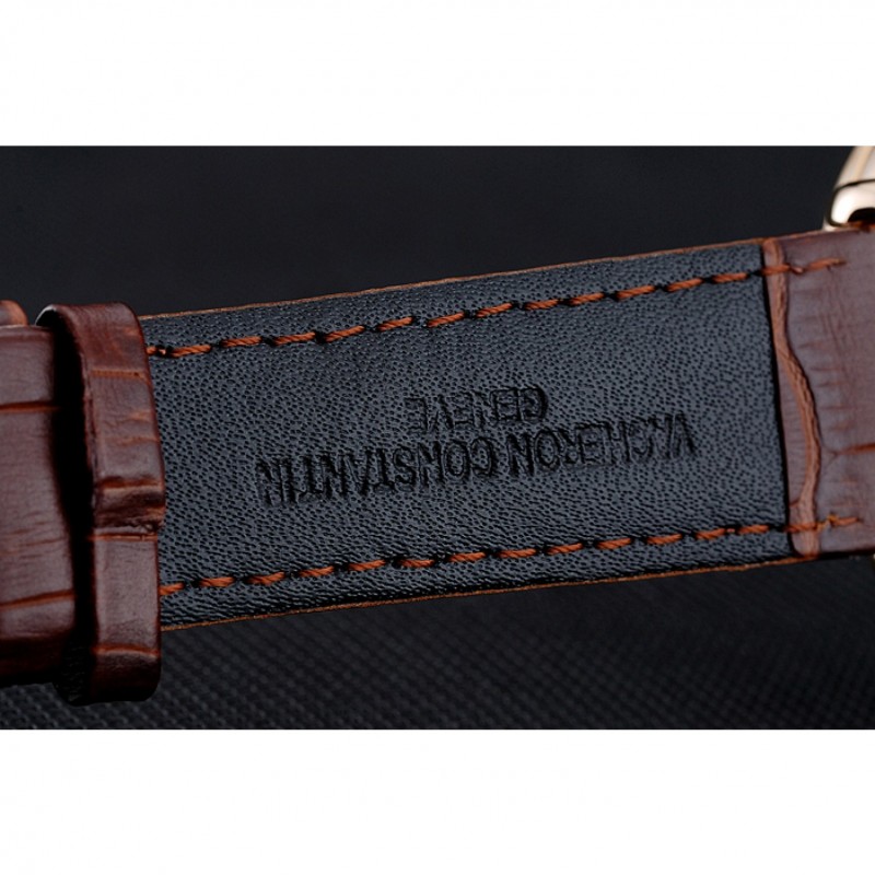 Vacheron Constantin Traditionnelle Tourbillon White Dial Blue Hourmarks Gold Case Brown Leather Bracelet 1454059-6