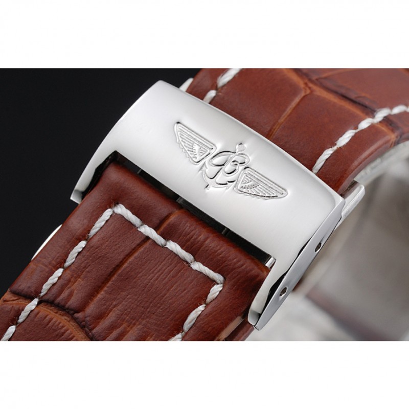 Breitling Chronomat 13 Stainless Steel Case White Dial Brown Leather Bracelet 622239-5