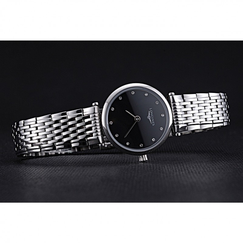 Luxury Replica Watches Longines La Grande Classique Stainless Steel Black Dial Diamond Markers Femme 622112-4