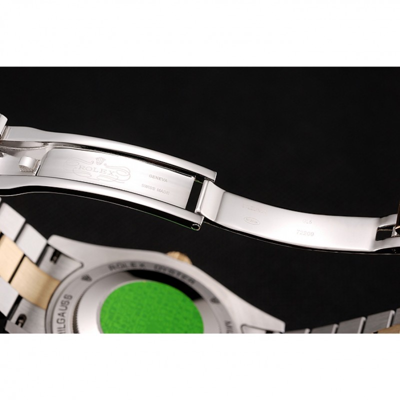 Swiss Rolex Day-Date Black Dial Gold Diamond Case Two Tone Stainless Steel Bracelet 1453975-5