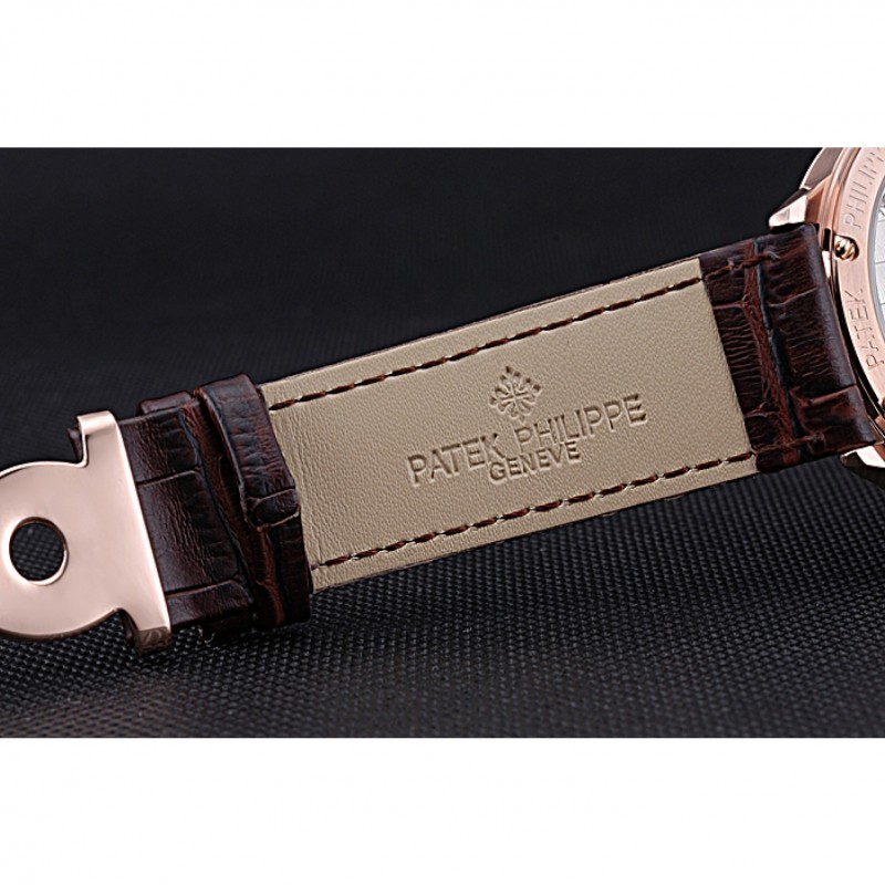 Patek Philippe Geneve Two Dial Rose Dial Rose Gold Bezel Brown Leather Band 622149-6