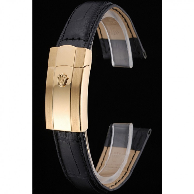 Rolex Black Leather with Gold Clasp Bracelet 622496-1