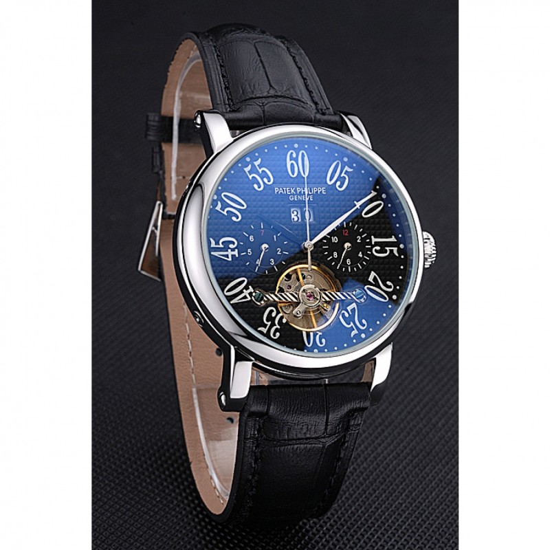 Patek Philippe Grand Complications Stainless Steel Case Black Dial Roman Numerals Black Leather Bracelet 622256-2