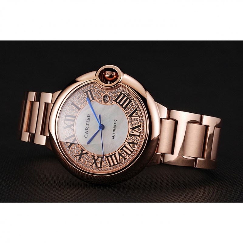 Swiss Cartier Ballon Bleu 46 MM Diamond Dial Rose Gold Bracelet 1453882-2