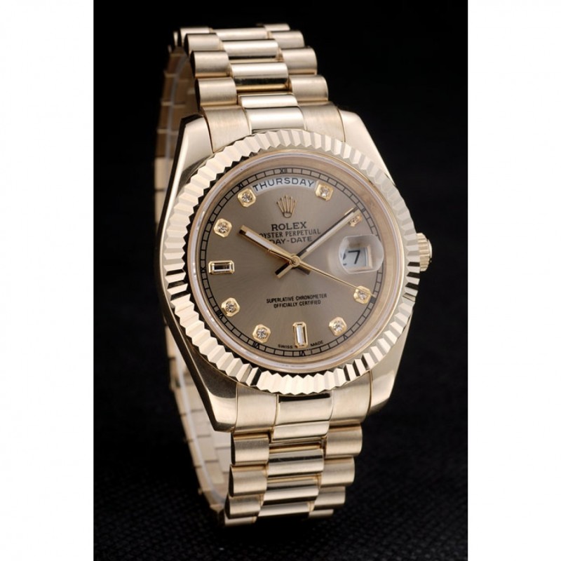 High End Replica Watches Rolex DayDate Gold Stainless Steel Ribbed Bezel Goldish Dial 41979-1