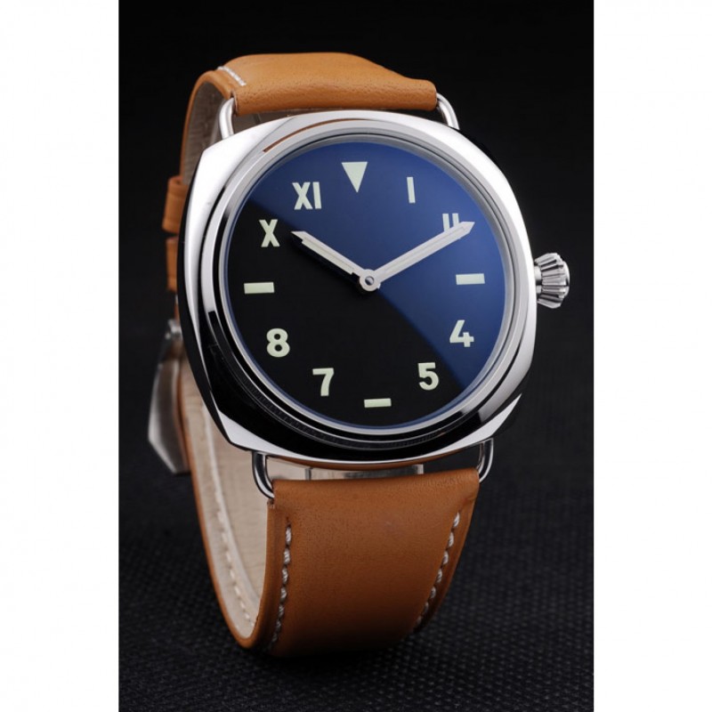 Panerai Radiomir Polished Stainless Steel Case Black Dial Brown Leather Strap 98160-2