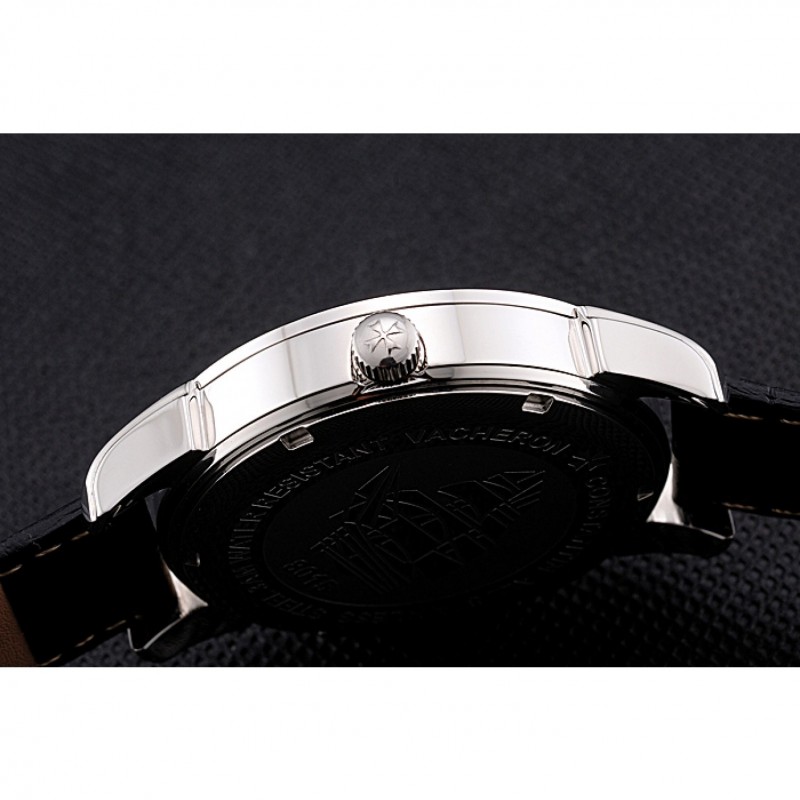 Vacheron Constantin Traditionnelle Black Ship Dial Stainless Steel Case Black Leather Strap-8