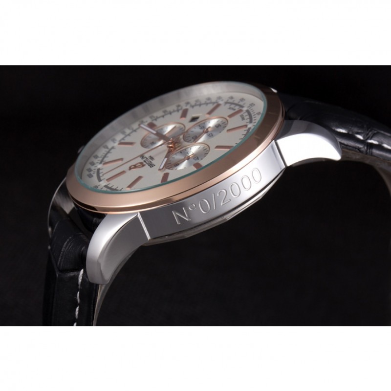 Breitling Transocean White Dial Black Leather Strap Rose Gold Bezel 98205-7