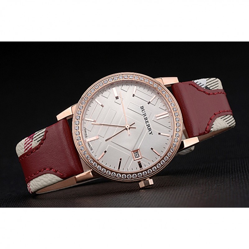 Burberry The City Classic Diamonds Case Silver Dial Red Bracelet 622570-4