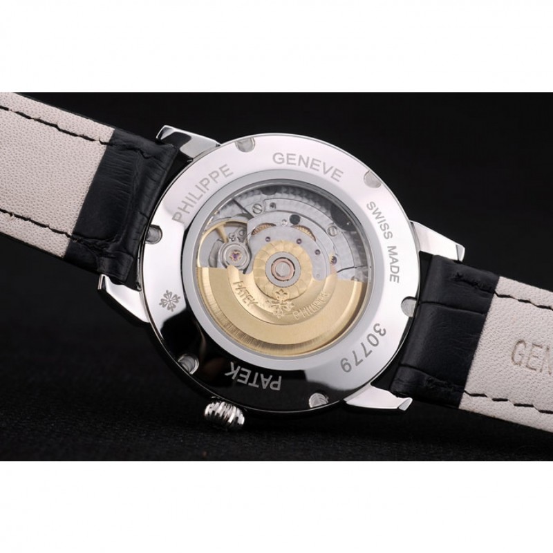Patek Philippe Swiss Calatrava Ribbed Bezel White Dial Black Leather Strap 7657-7