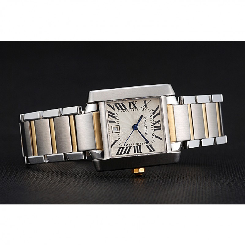 SS Swiss Cartier Tank Francaise Steel Case White Dial Roman Numerals Two Tone Bracelet 622648-3