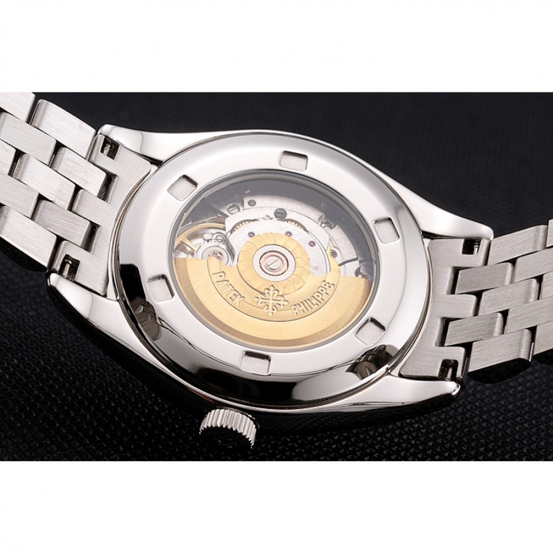 Swiss Patek Philippe Calatrava Black Openworked Dial Diamond Bezel Stainless Steel Case And Bracelet-7