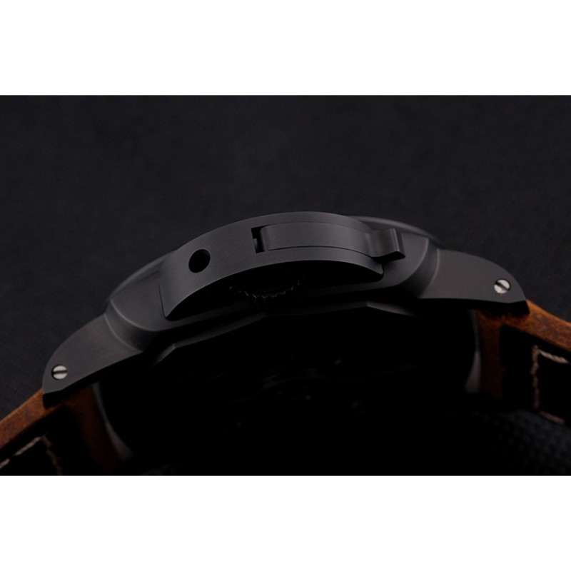 Swiss Panerai Luminor GMT Ceraica Black Dial Black Case Brown Leather Strap-7