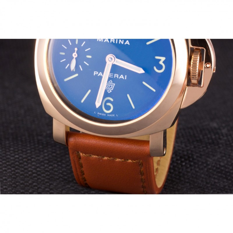 Panerai Luminor Marina Black Dial Brown Leather Bracelet-6