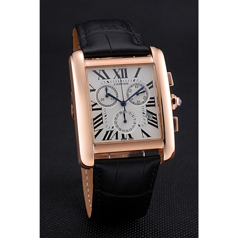High Quality Cartier Tank MC White Dial Gold Case Black Leather Bracelet 622693-2