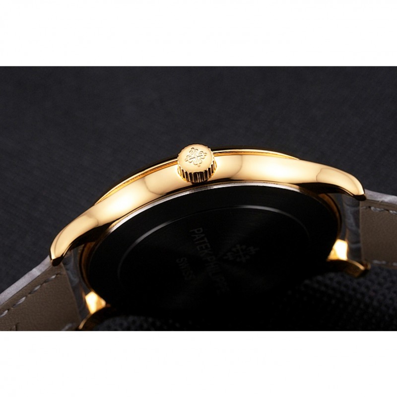 High Quality Patek Philippe Calatrava Gray Dial Diamond Markings Gold Case Gray Leather Strap-8