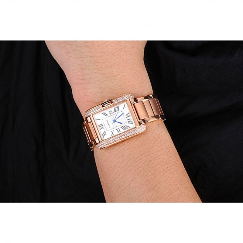 AAA Cartier Tank Anglaise 30mm White Dial Diamonds Rose Gold Case Rose Gold Bracelet-6