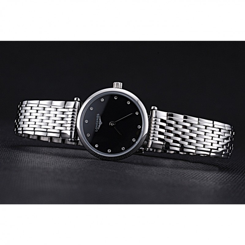 Luxury Replica Watches Longines La Grande Classique Stainless Steel Black Dial Diamond Markers Femme 622112-3
