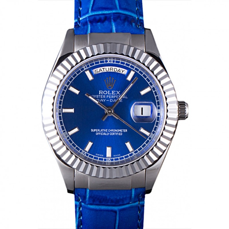 Cheap Replica Watches Rolex Day-Date Oyster Collection Blue Leather Band 621490-0