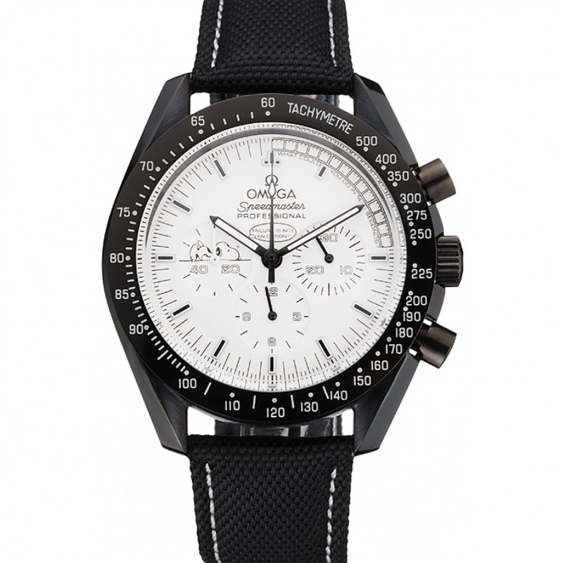 High Quality Omega Speedmaster Professional Apollo 13 Silver Snoopy Award White Dial Black Case Black Nylon Strap-0