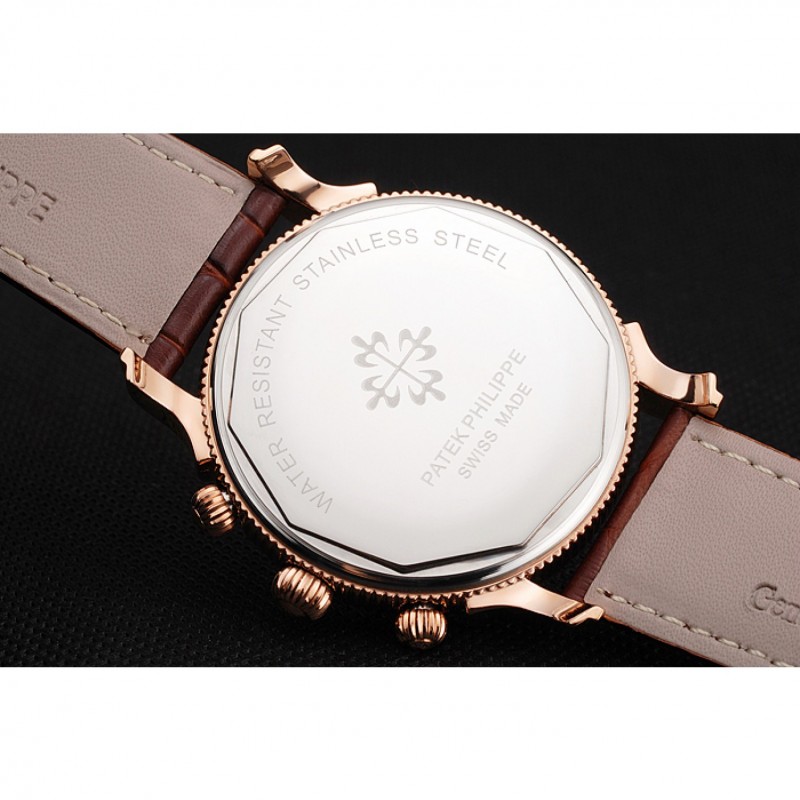 Patek Philippe Chronograph Black Dial Rose Gold Case Brown Leather Strap-7