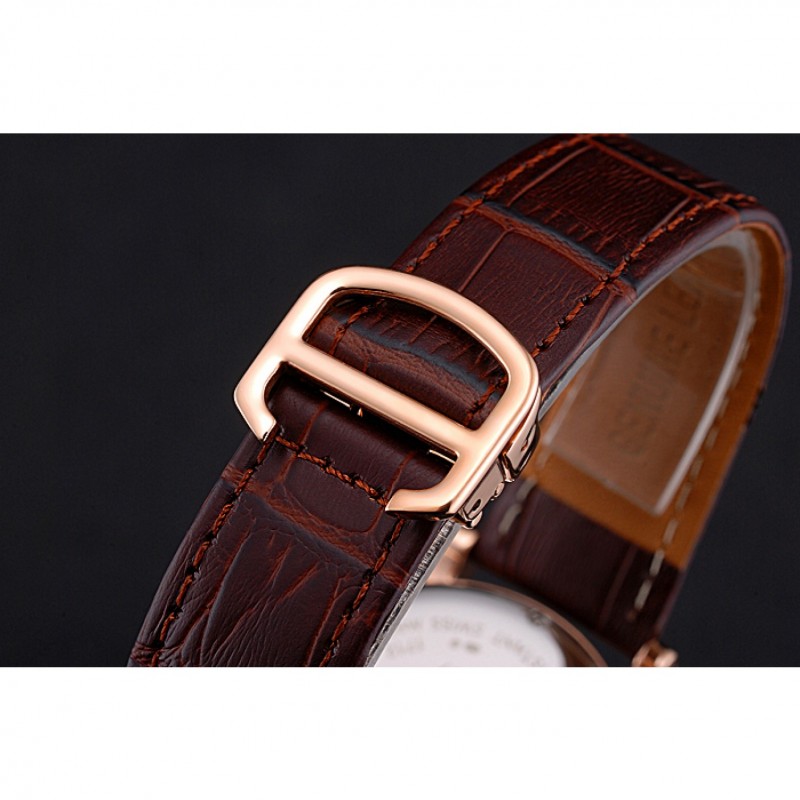SS Cartier Ronde Second Time Zone White Dial Gold Case Brown Leather Strap 622801-5