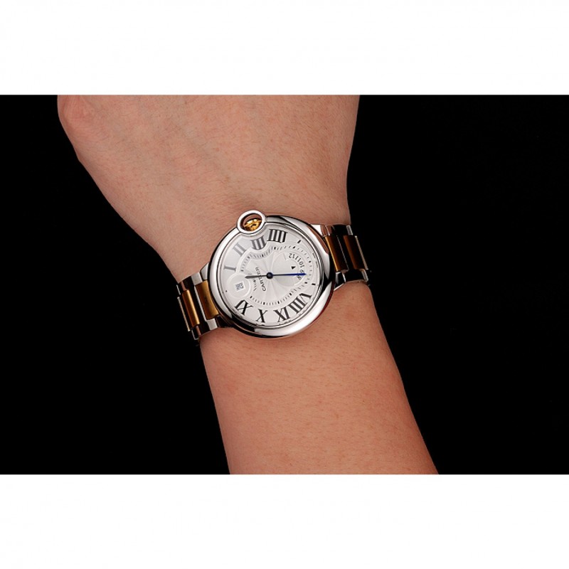 Swiss Cartier Ballon Bleu Two Timezone White Dial Silver Case Gold And Silver Bracelet 1453877-8