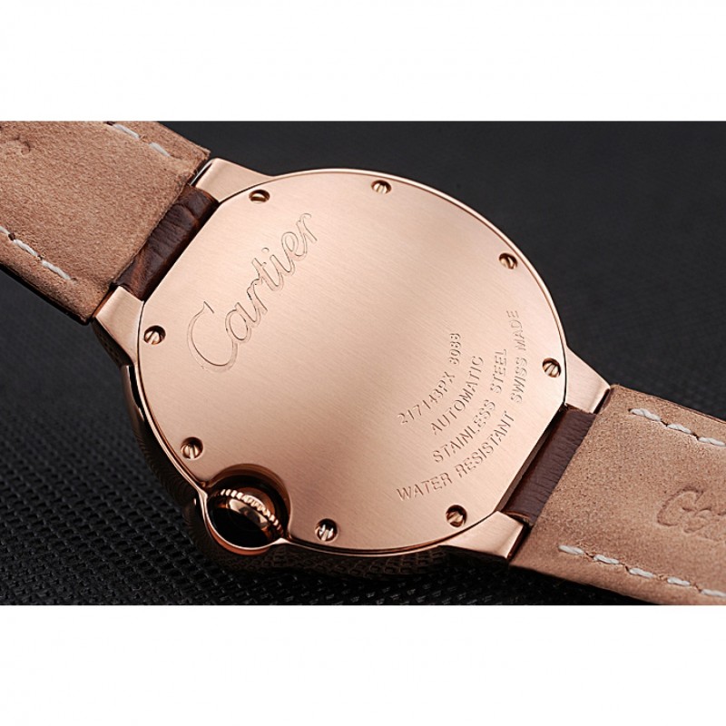 Best Replica Watches Swiss Ballon Blue De Cartier Gold Case White Dial Roman Numerals Brown Leather Bracelet 622651-8