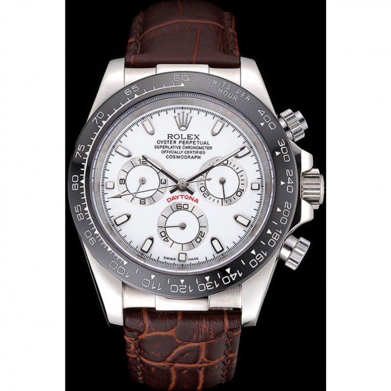 AAA Rolex Cosmograph Daytona Stainless Steel Case White Dial Brown Leather Bracelet 622631-1