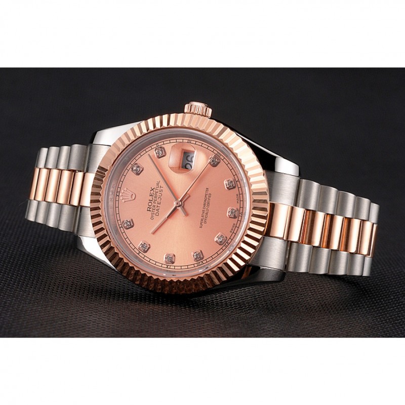 Swiss Rolex Datejust Rose Gold Dial And Bezel Stainless Steel Case Two Tone Bracelet-4