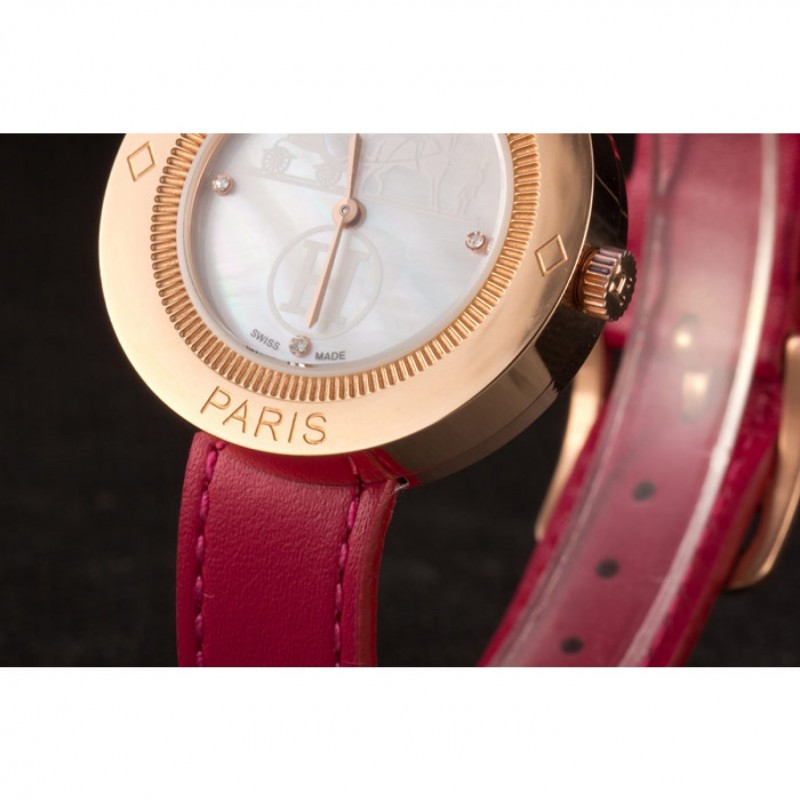 Hermes Classic MOP Dial Magenta Leather Bracelet 801388-7