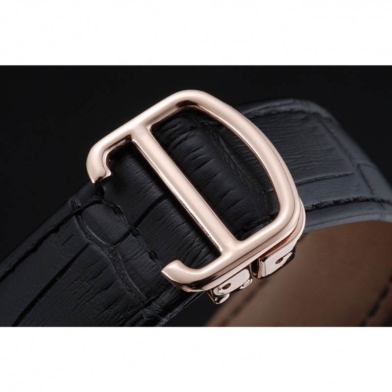 Cartier Drive De Cartier Black Dial Gold Diamond Case Black Leather Bracelet 1454217-6