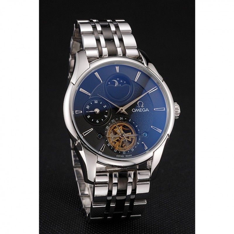 Omega De Ville Moonphase Tourbillon Black Dial Stainless Steel Case Two Tone Black Steel Bracelet-2
