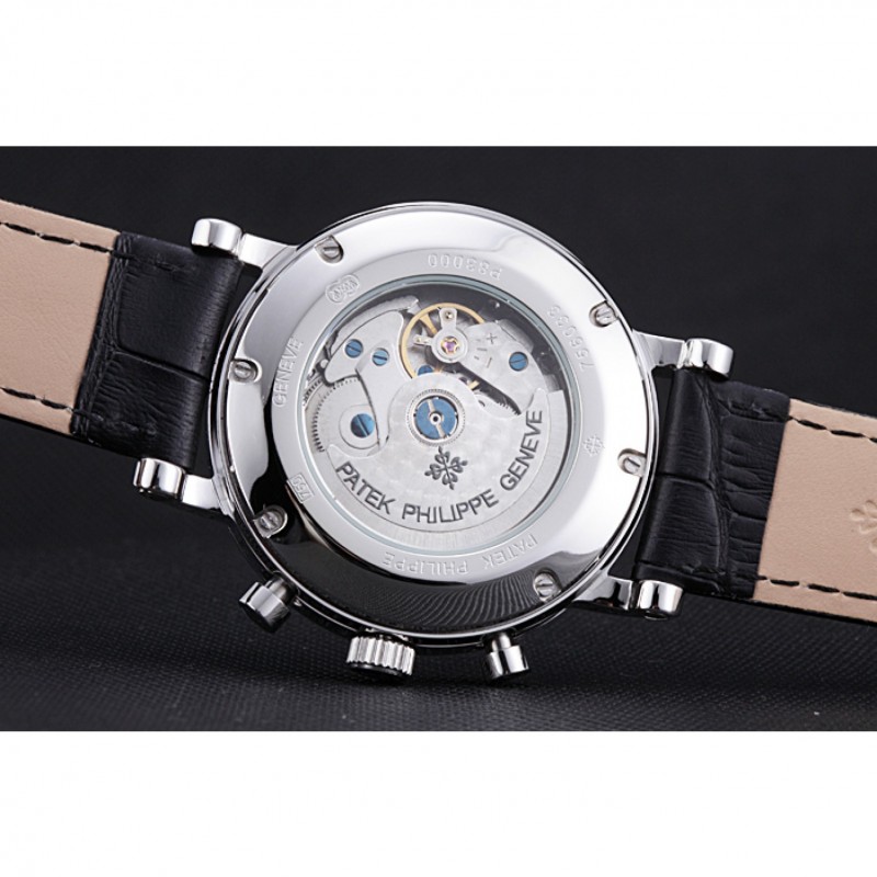 Patek Philippe Grand Complications Moon Phase White Dial Black Leather Bracelet-6