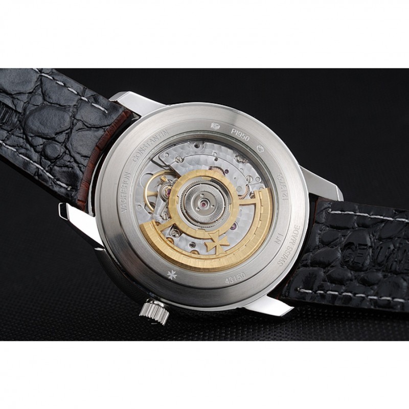 Swiss Vacheron Constantin Patrimony White Dial Silver Case Brown Leather Bracelet 1454158-7