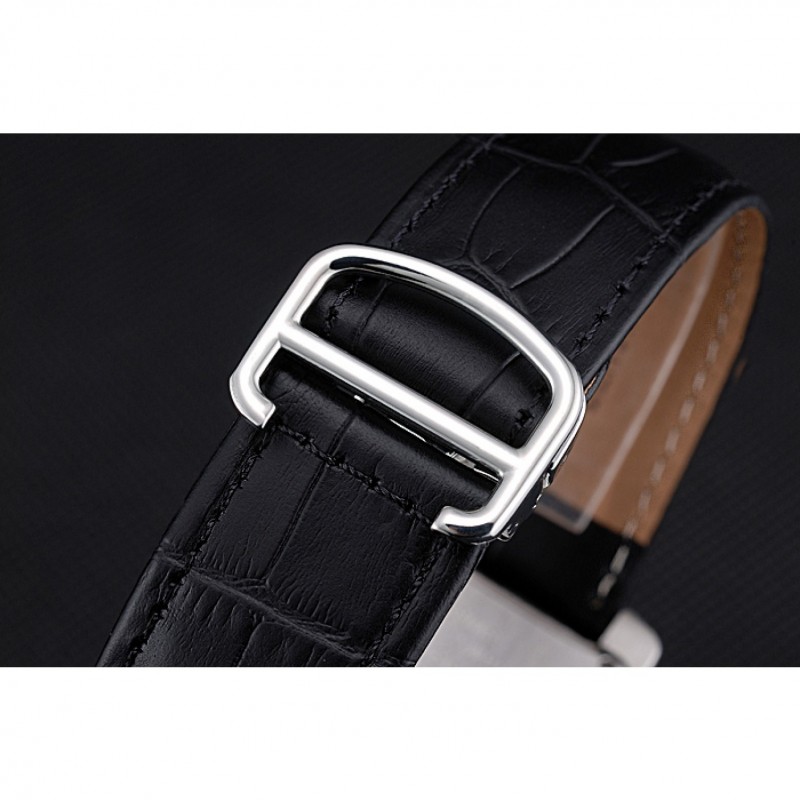 High Quality Replica Watches Cartier Tank MC Black Dial Stainless Steel Case Black Leather Bracelet 622690-5