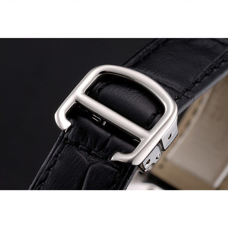 Cartier Ronde White Dial Diamond Hour Marks Stainless Steel Case Black Leather Strap-5
