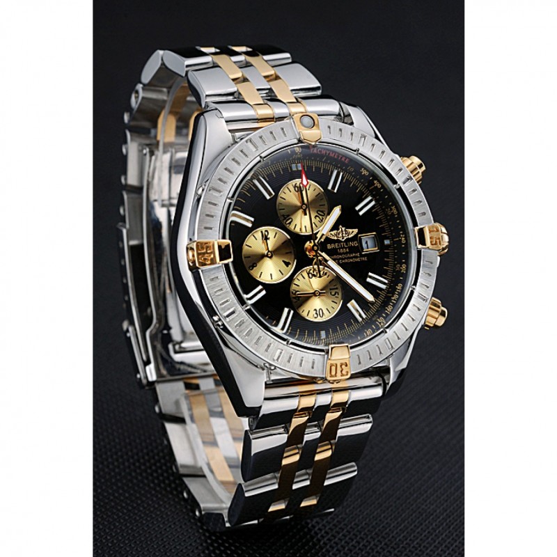 Breitling Chronomat Black Dial Stainless Steel And Gold Bracelet 622429-2