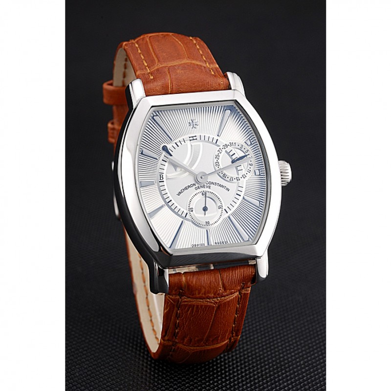 Vacheron Constantin Malte White Dial Stainless Steel Case Brown Leather Bracelet-2
