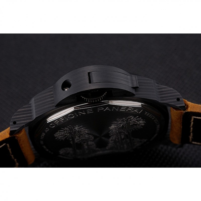 Swiss Panerai Luminor Marina Black Dial Black Case Brown Leather Strap-8