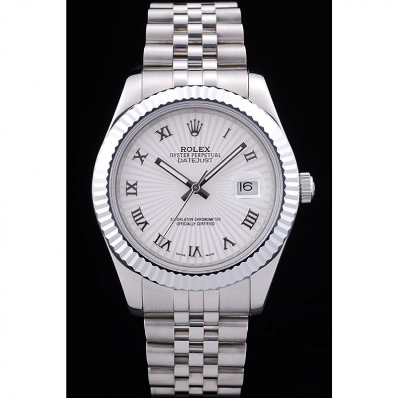 Rolex Datejust White Radial Dial Ribbed Bezel 7478-1