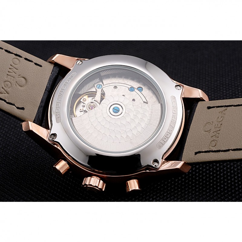 Omega DeVille Rose Gold Bezel with Black Dial and Black Leather Strap 621569-7