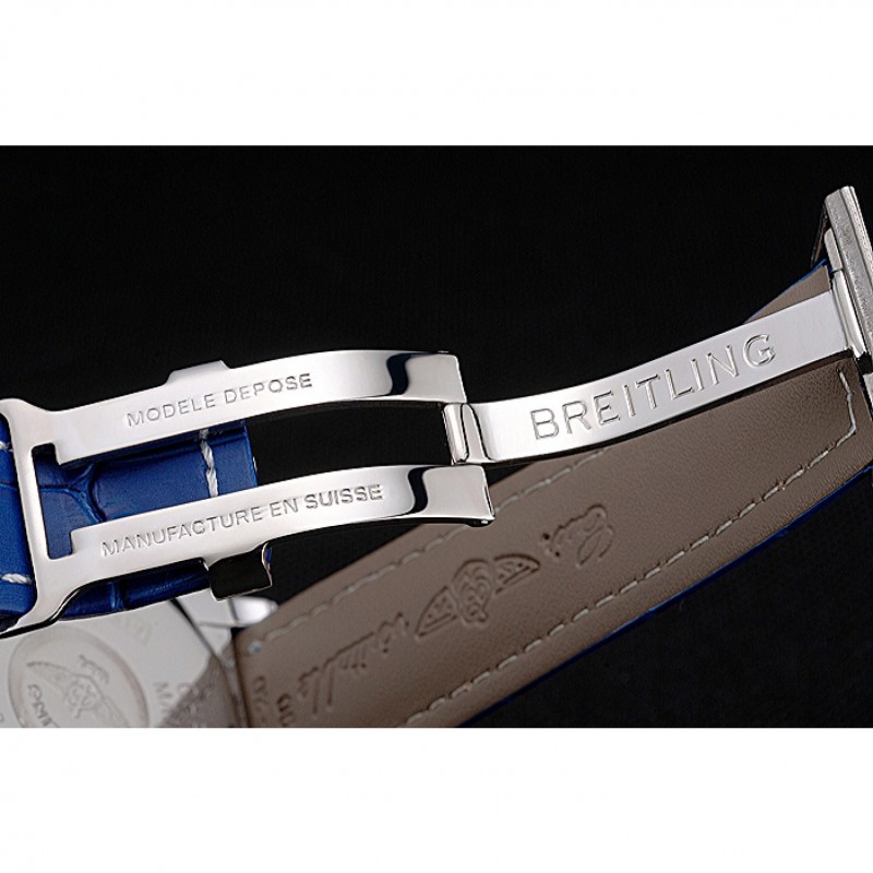 Breitling Chronomat Blue Dial Rose Gold Bezel And Subdials Stainless Steel Case Blue Leather Strap-6