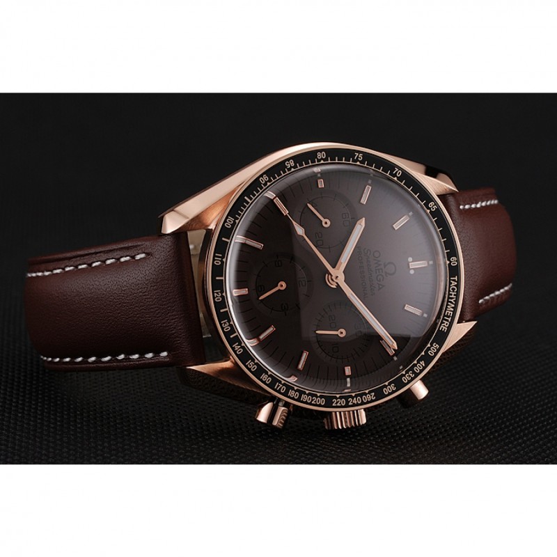 Swiss Omega Speedmaster Professional Brown Dial Gold Case Brown Leather Bracelet 1453939-2
